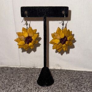 Sunflower Bloom Earrings in Yellow and Brown